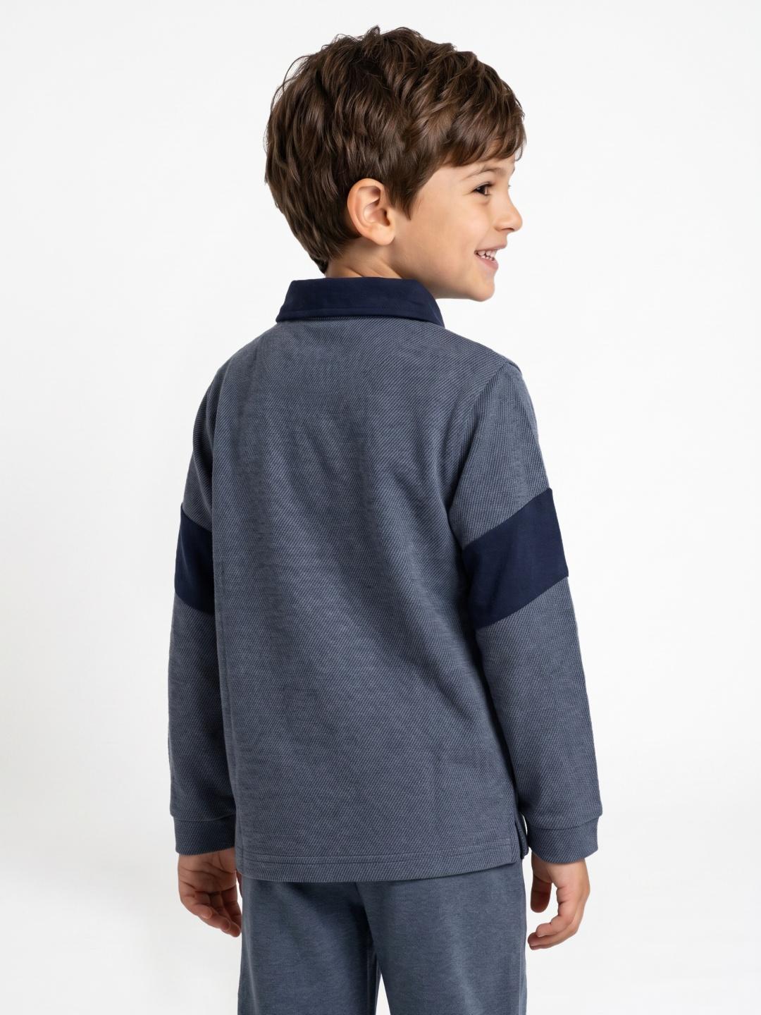 Blue Giraffe Boys Blue Striped Regular Fit Cotton Polo T-Shirt
