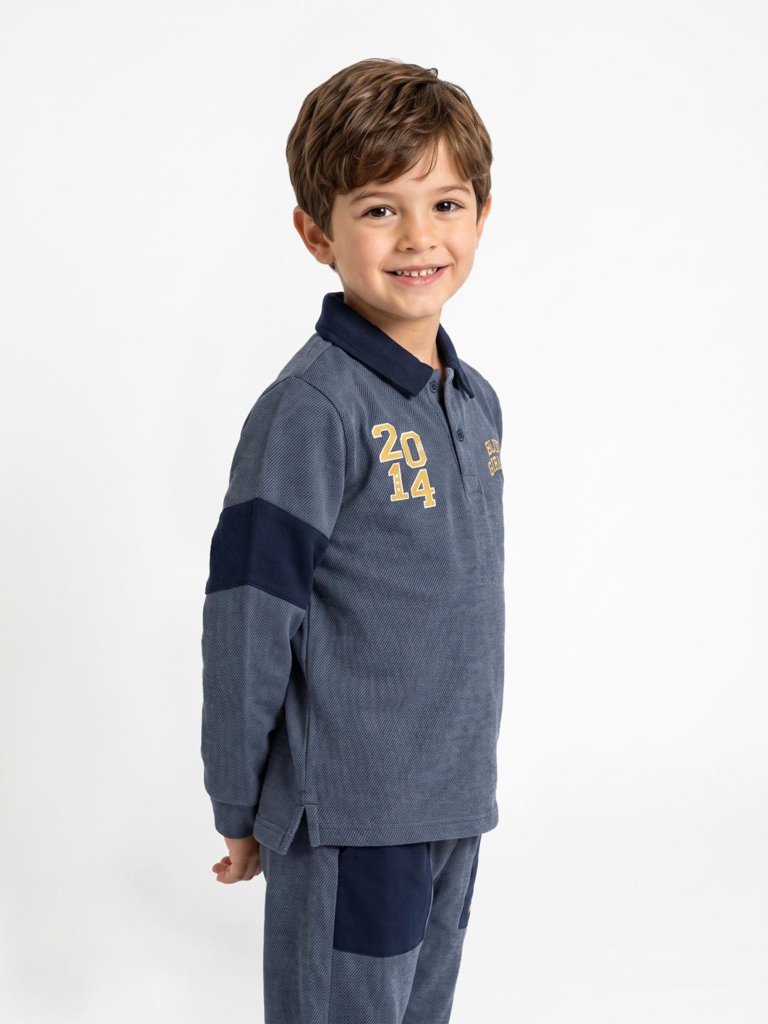Blue Giraffe Boys Blue Striped Regular Fit Cotton Polo T-Shirt