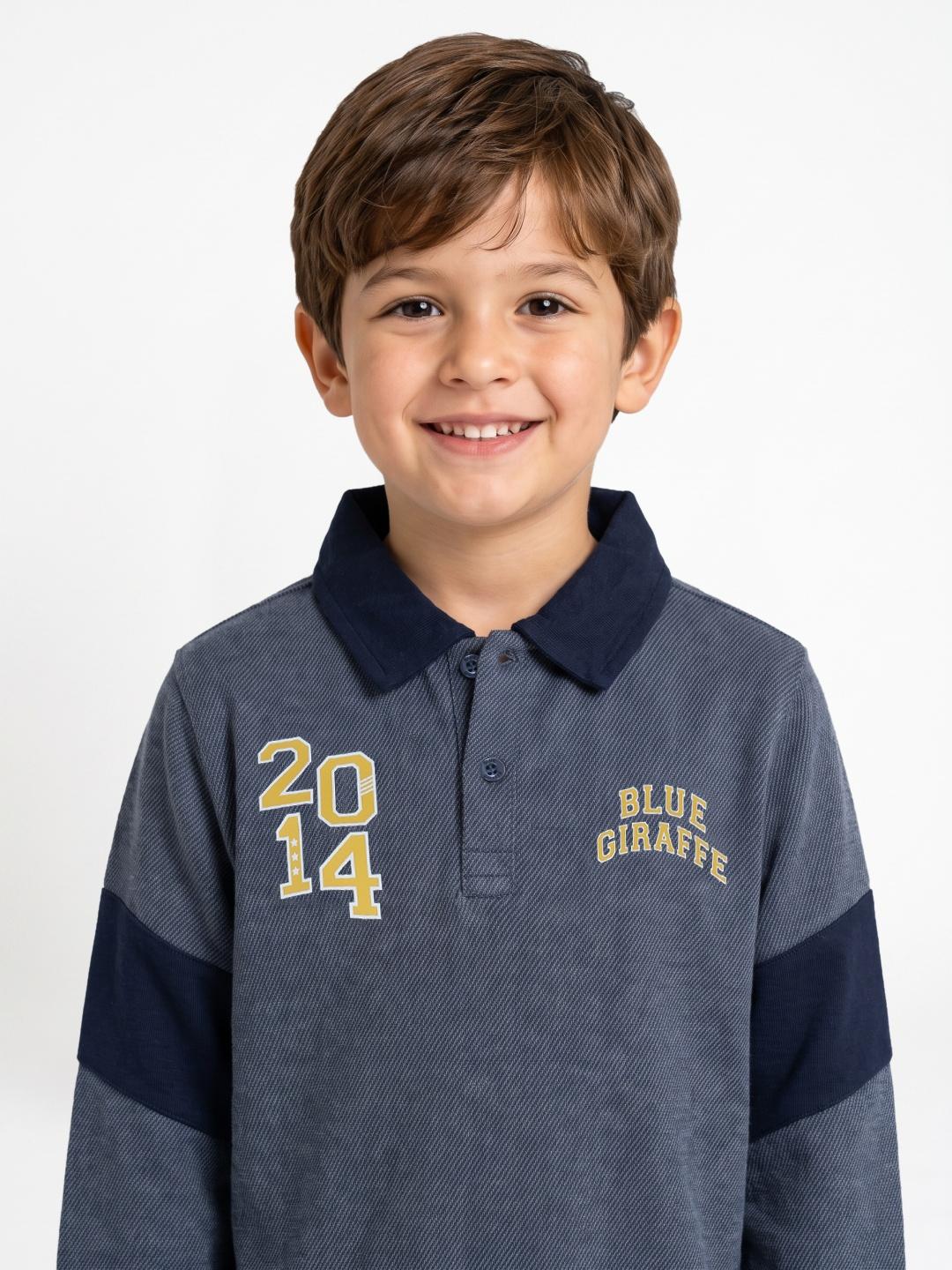Blue Giraffe Boys Blue Striped Regular Fit Cotton Polo T-Shirt