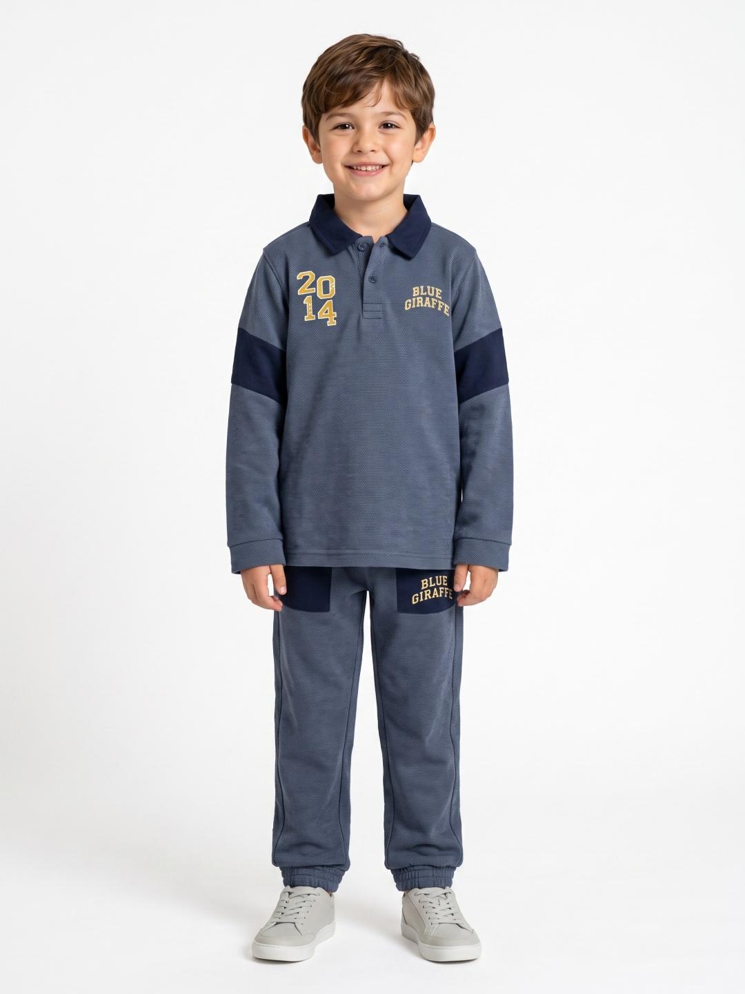 Blue Giraffe Boys Blue Striped Regular Fit Cotton Polo T-Shirt