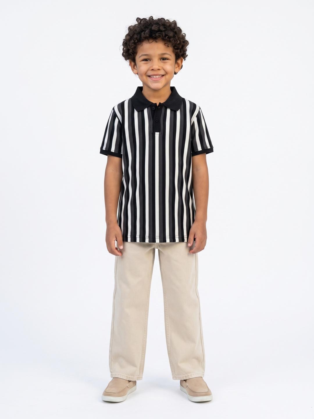 Blue Giraffe Boys Multi Striped Regular Fit Polo T-Shirt