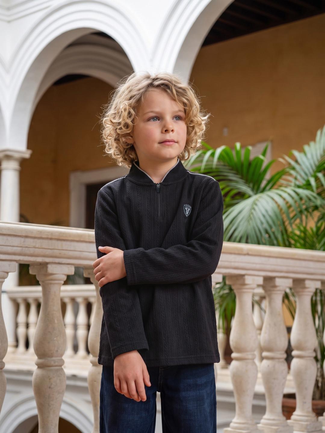 Blue Giraffe Boys Black Regular Fit Solid Polo Tshirt