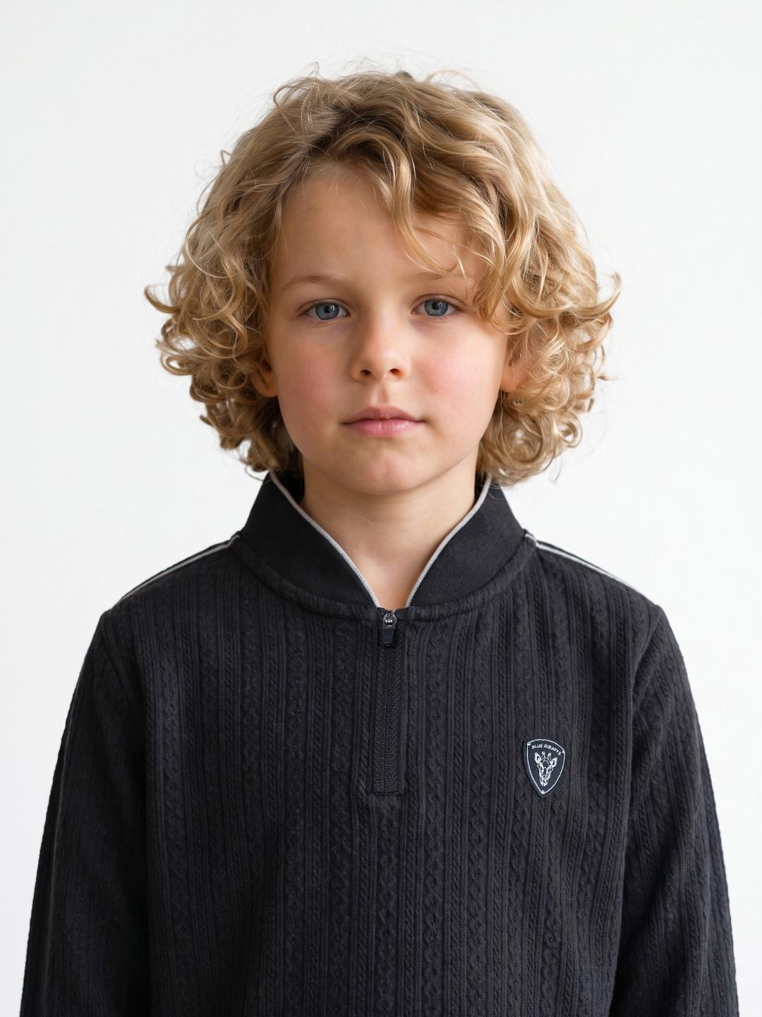 Blue Giraffe Boys Black Regular Fit Solid Polo Tshirt