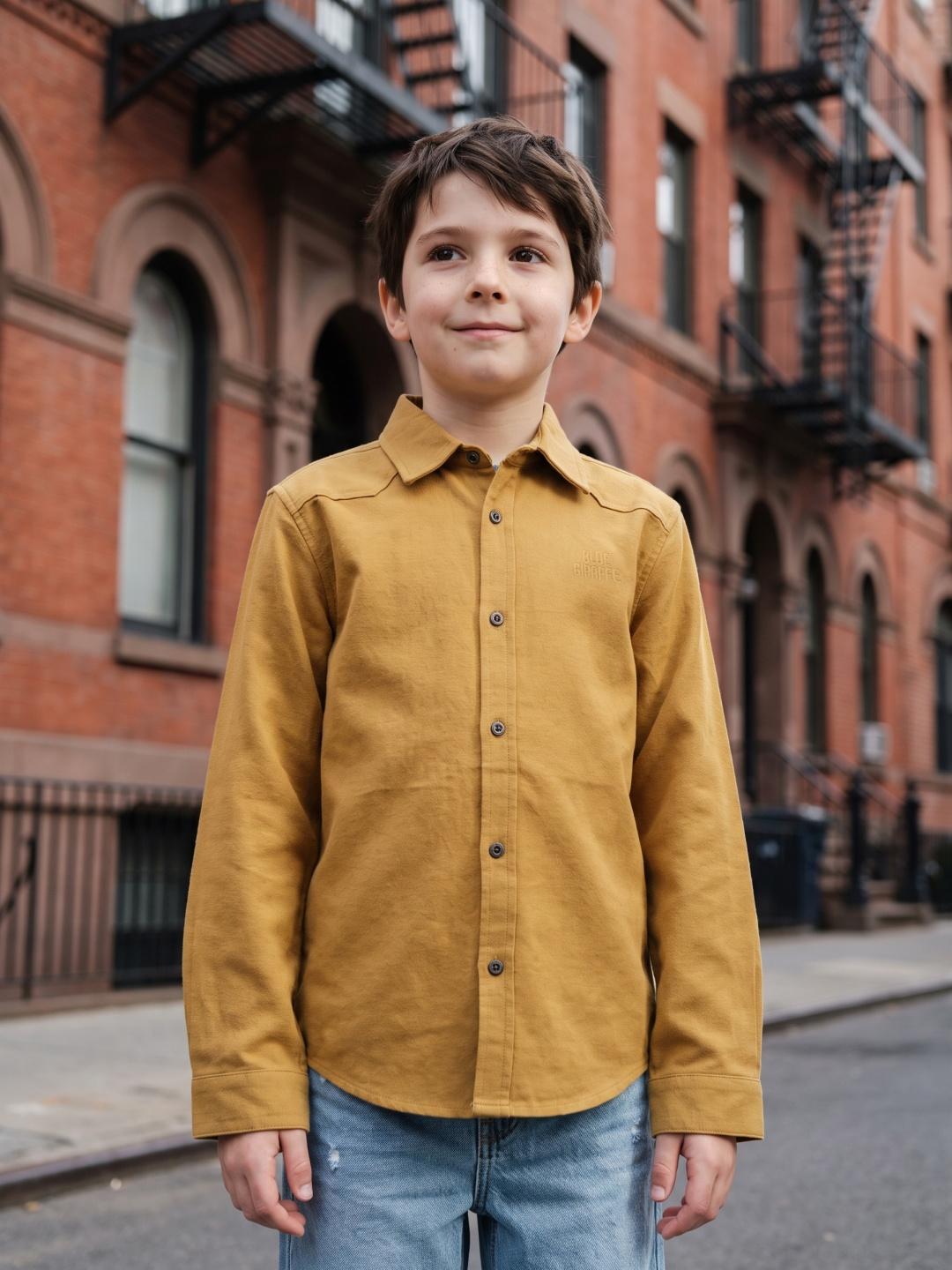 Blue Giraffe Boys Mustard Regular Fit Solid Shirt
