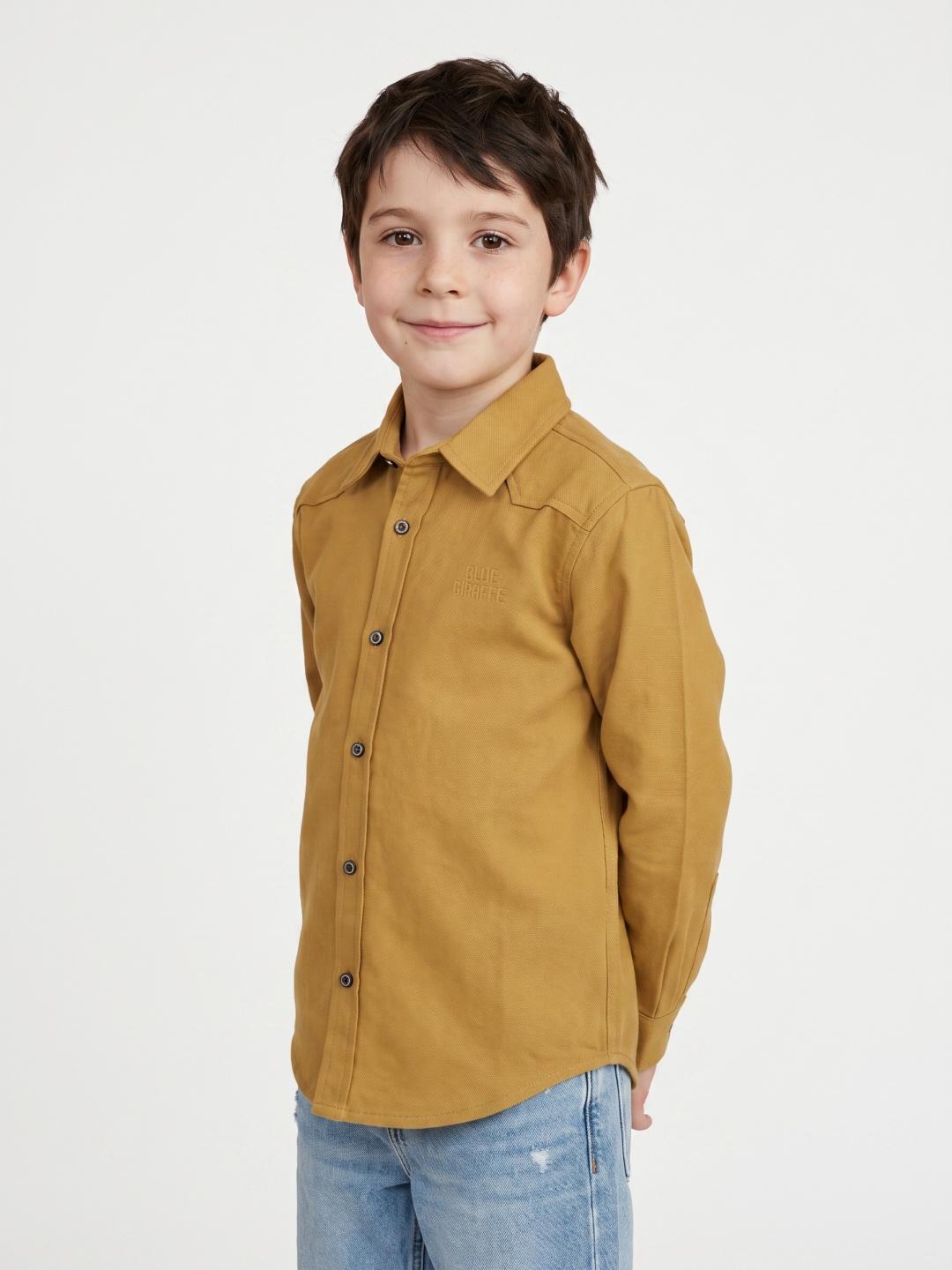 Blue Giraffe Boys Mustard Regular Fit Solid Shirt