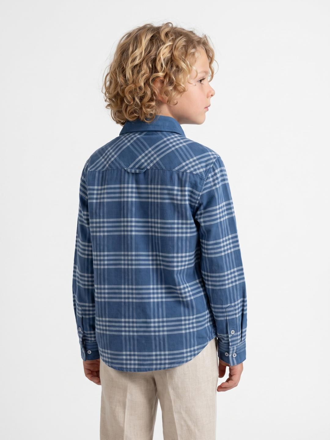 Blue Giraffe Boys Regular Fit Blue Checked Pure Cotton Shirt