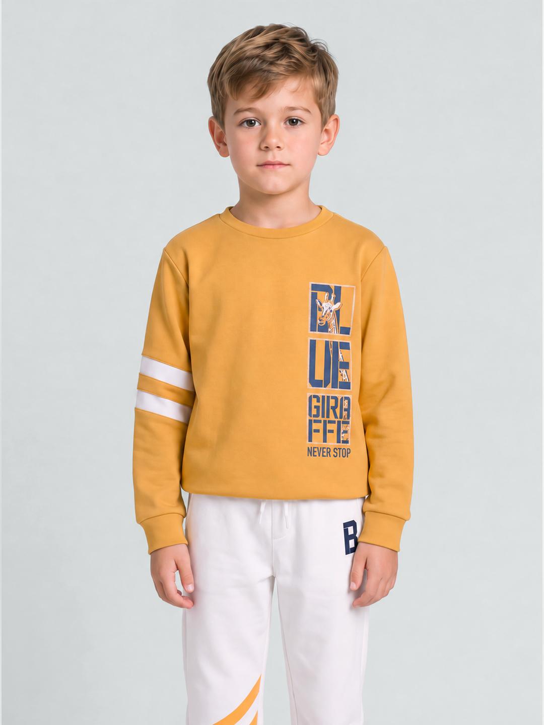 Blue Giraffe Boys Yellow Graphic Regular Fit Sweatshirt
