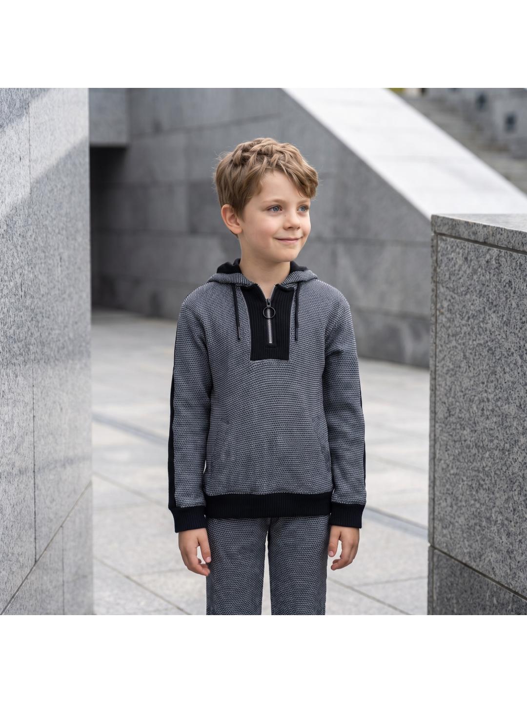 Blue Giraffe Boys Black Regular Fit Striped Sweatshirt