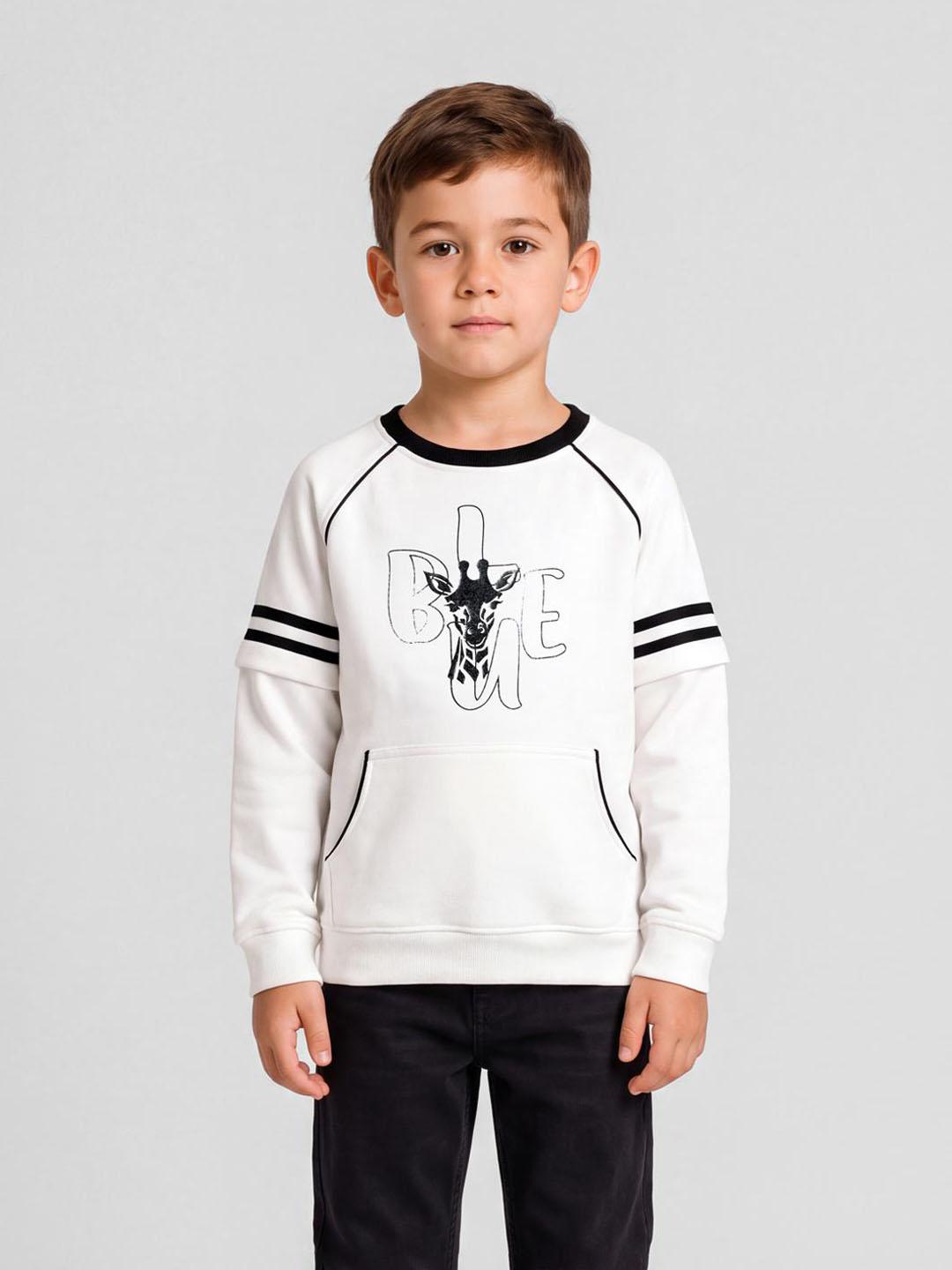 Blue Giraffe Boys White Solid Regular Fit Sweatshirt