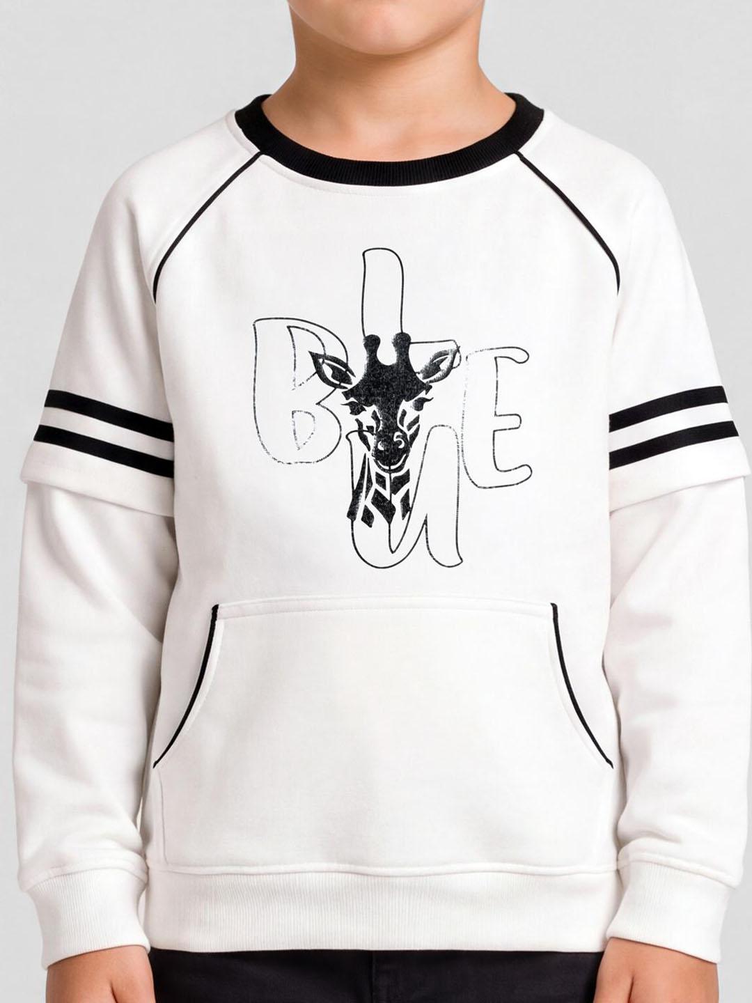 Blue Giraffe Boys White Solid Regular Fit Sweatshirt