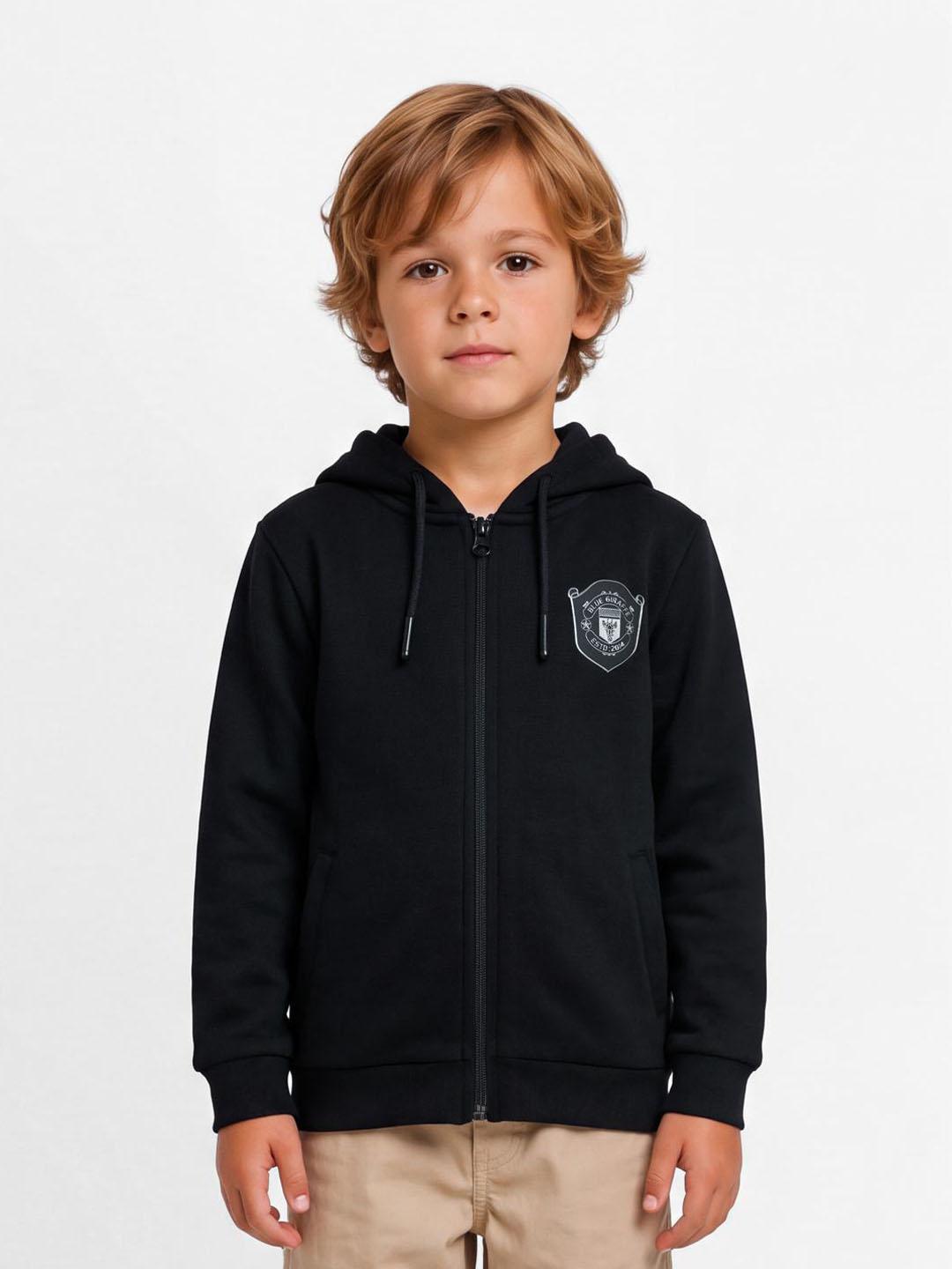 Blue Giraffe Boys Black Solid Regular Fit Cotton Sweatshirt