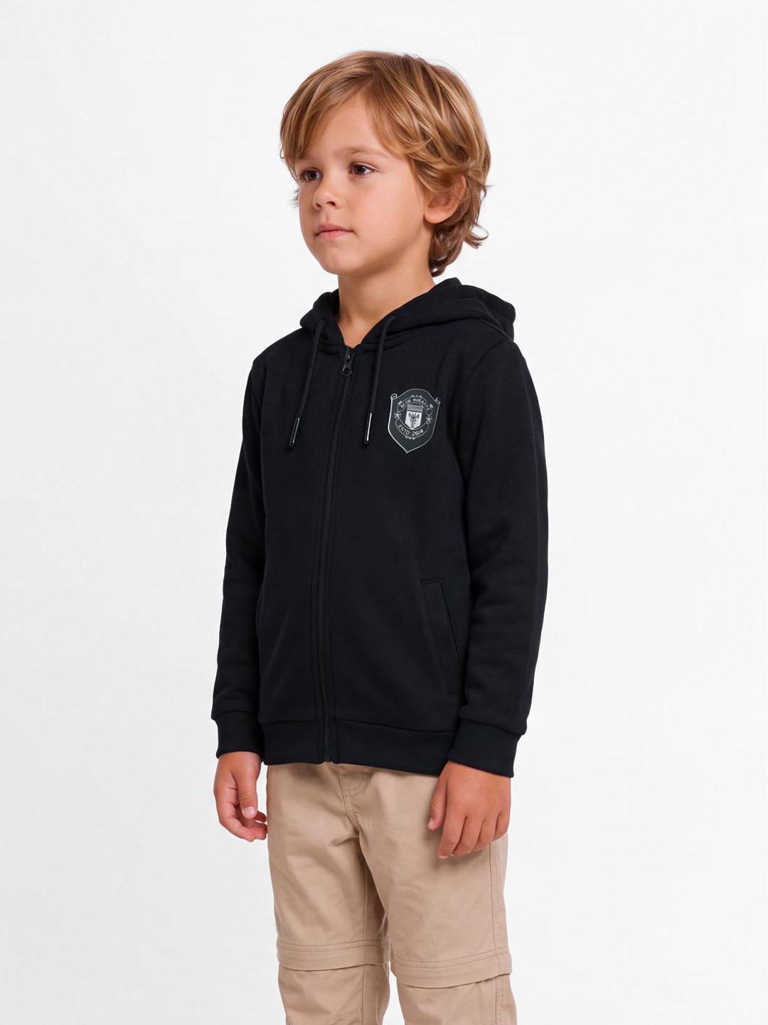 Blue Giraffe Boys Black Solid Regular Fit Cotton Sweatshirt