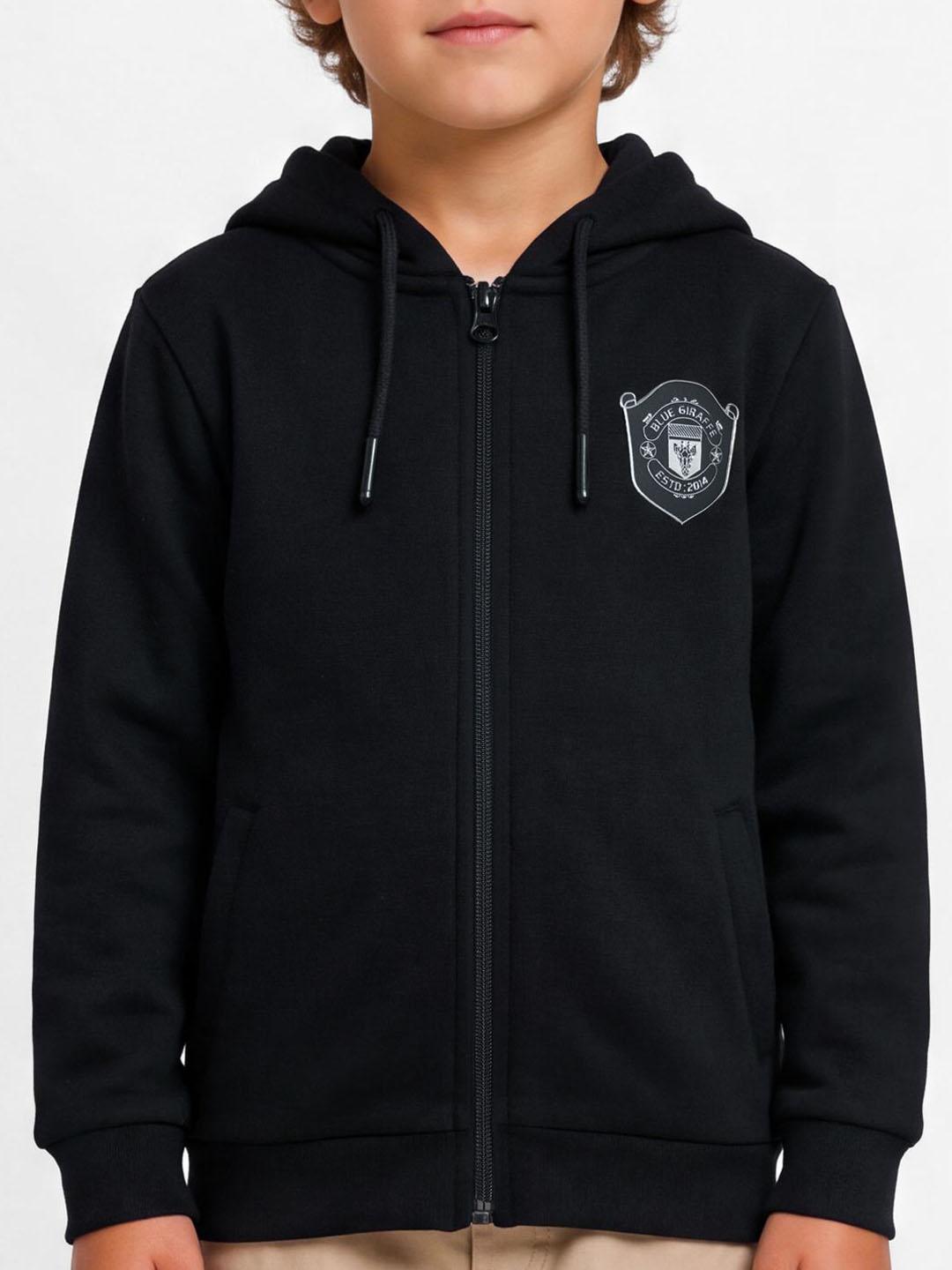 Blue Giraffe Boys Black Solid Regular Fit Cotton Sweatshirt