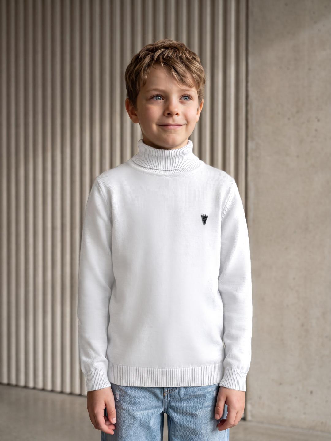 Blue Giraffe Boys White Regular Fit Solid Pure Cotton Sweater