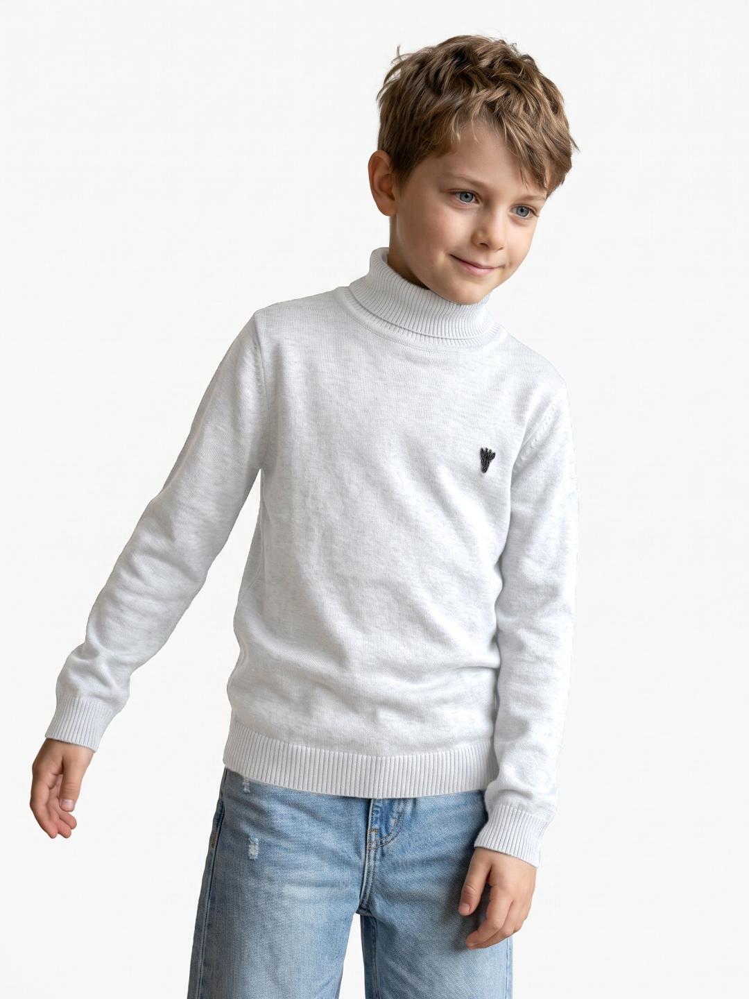 Blue Giraffe Boys White Regular Fit Solid Pure Cotton Sweater