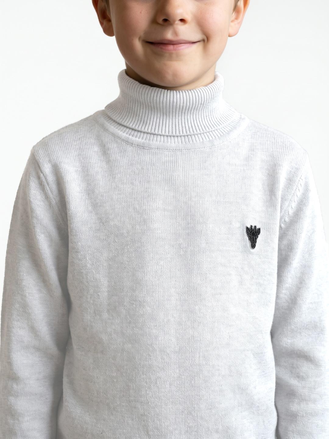 Blue Giraffe Boys White Regular Fit Solid Pure Cotton Sweater