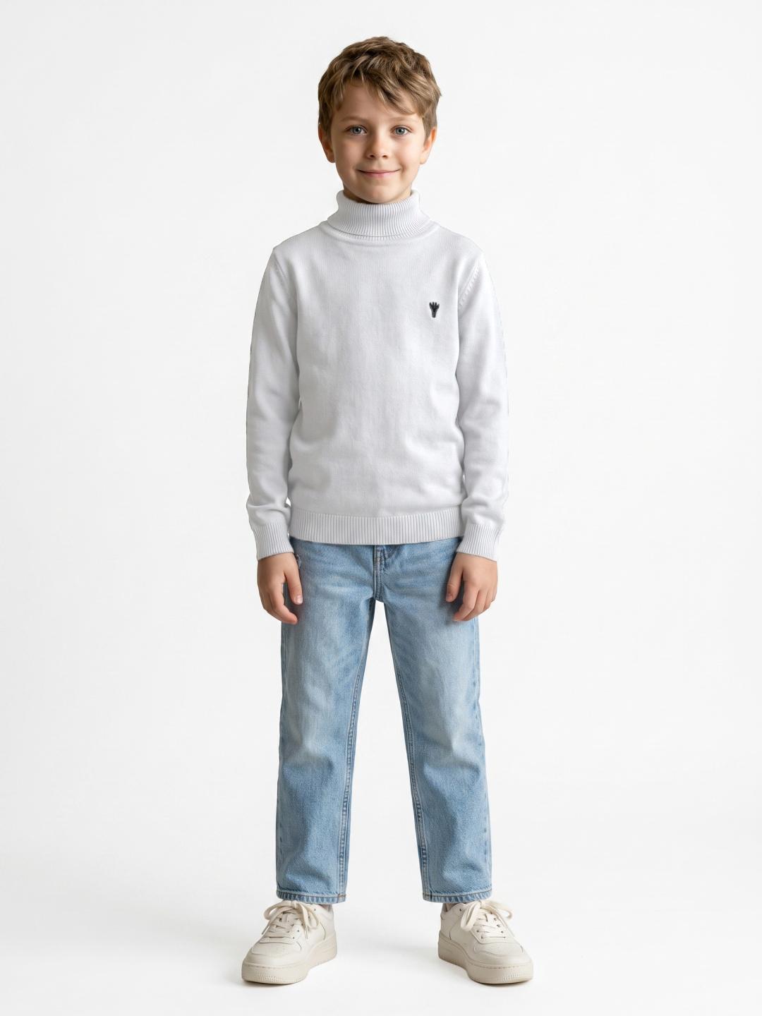 Blue Giraffe Boys White Regular Fit Solid Pure Cotton Sweater