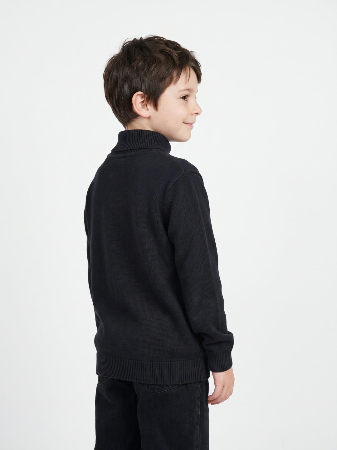 Blue Giraffe Boys Regular Fit Black Solid Pure Cotton Sweater