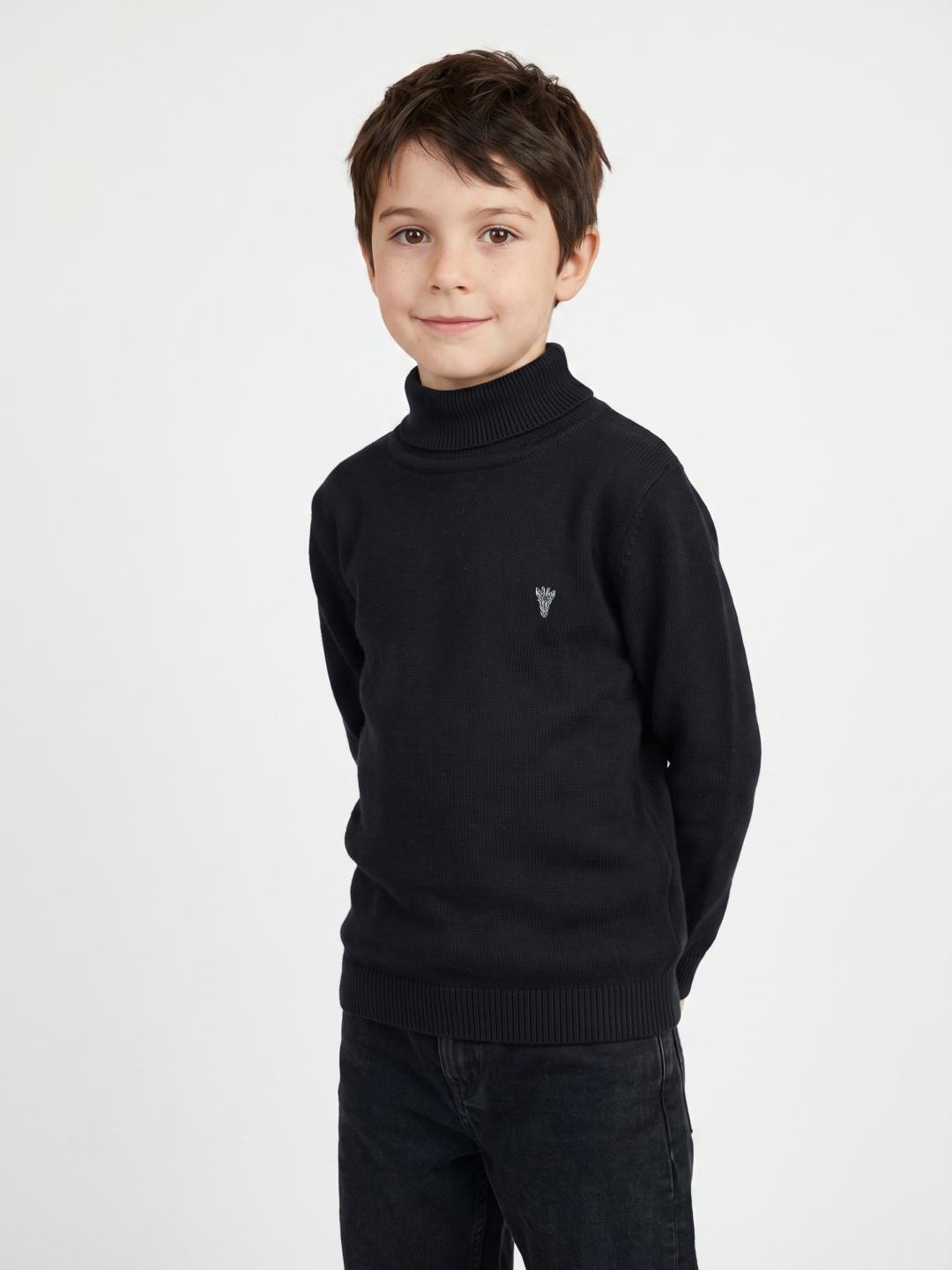 Blue Giraffe Boys Regular Fit Black Solid Pure Cotton Sweater