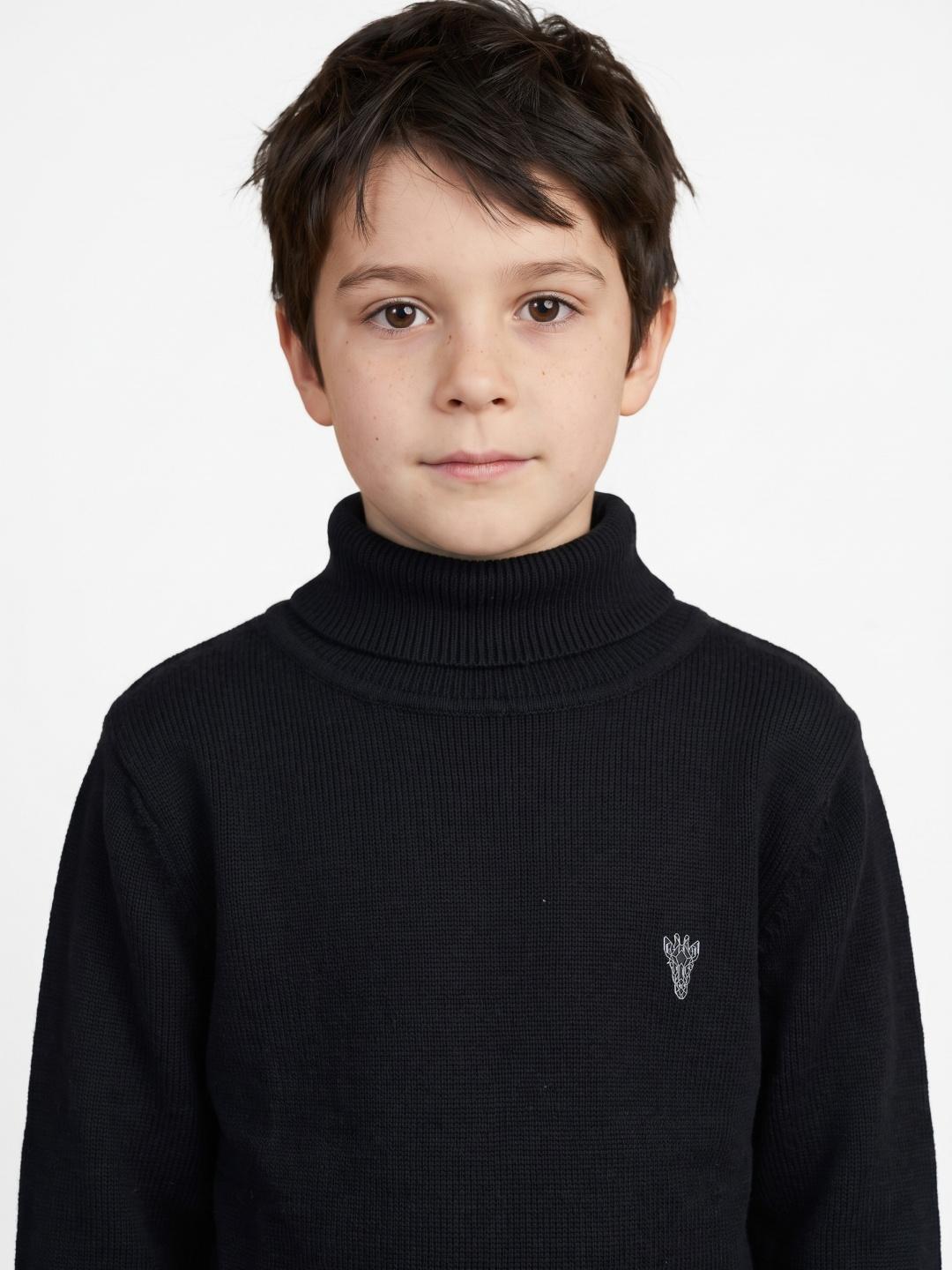 Blue Giraffe Boys Regular Fit Black Solid Pure Cotton Sweater