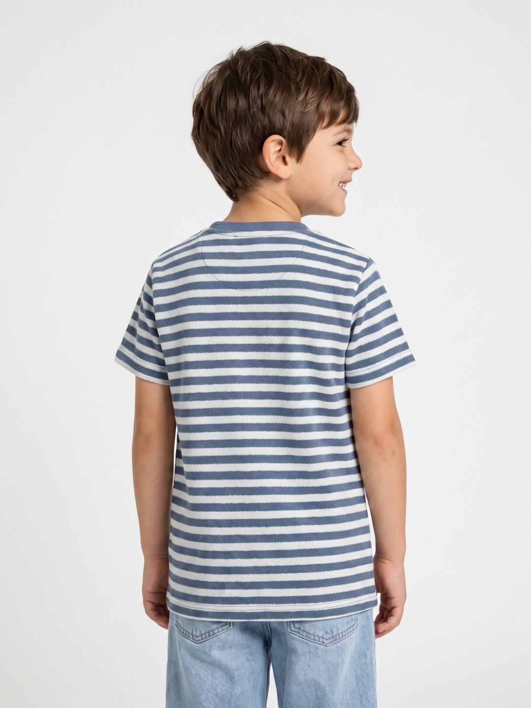 Blue Giraffe Boys Blue Striped Regular Fit T-Shirt