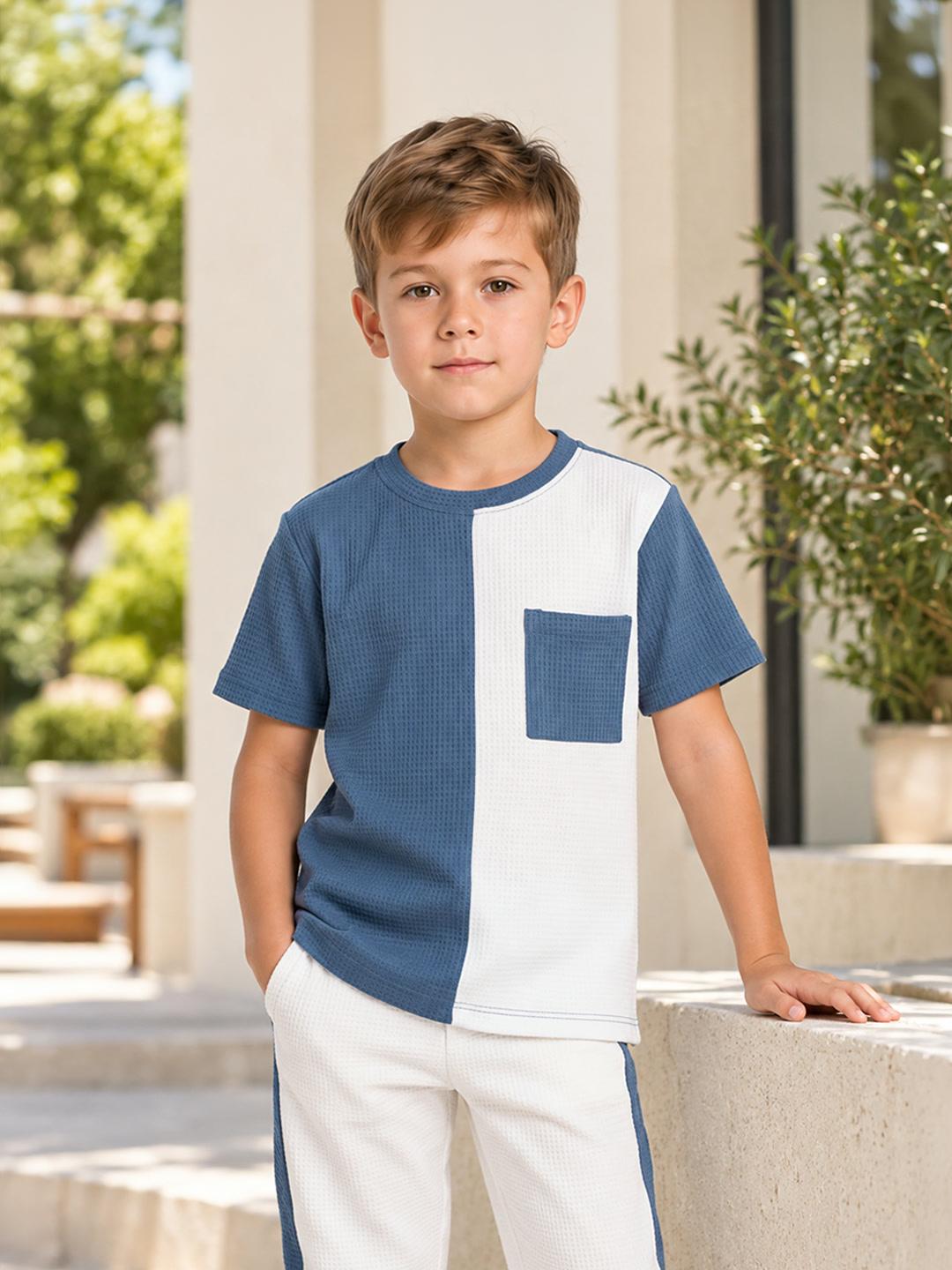 Blue Giraffe Boys White Colourblocked Regular Fit T-Shirt