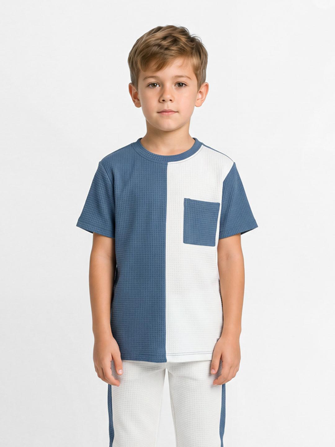 Blue Giraffe Boys White Colourblocked Regular Fit T-Shirt