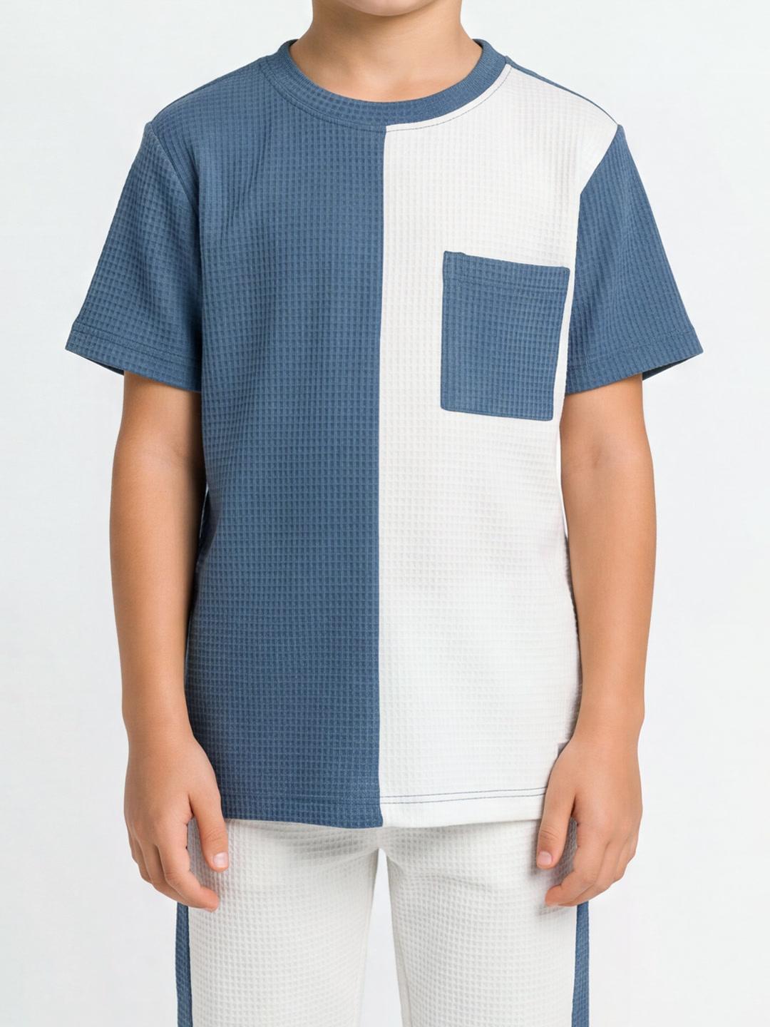 Blue Giraffe Boys White Colourblocked Regular Fit T-Shirt