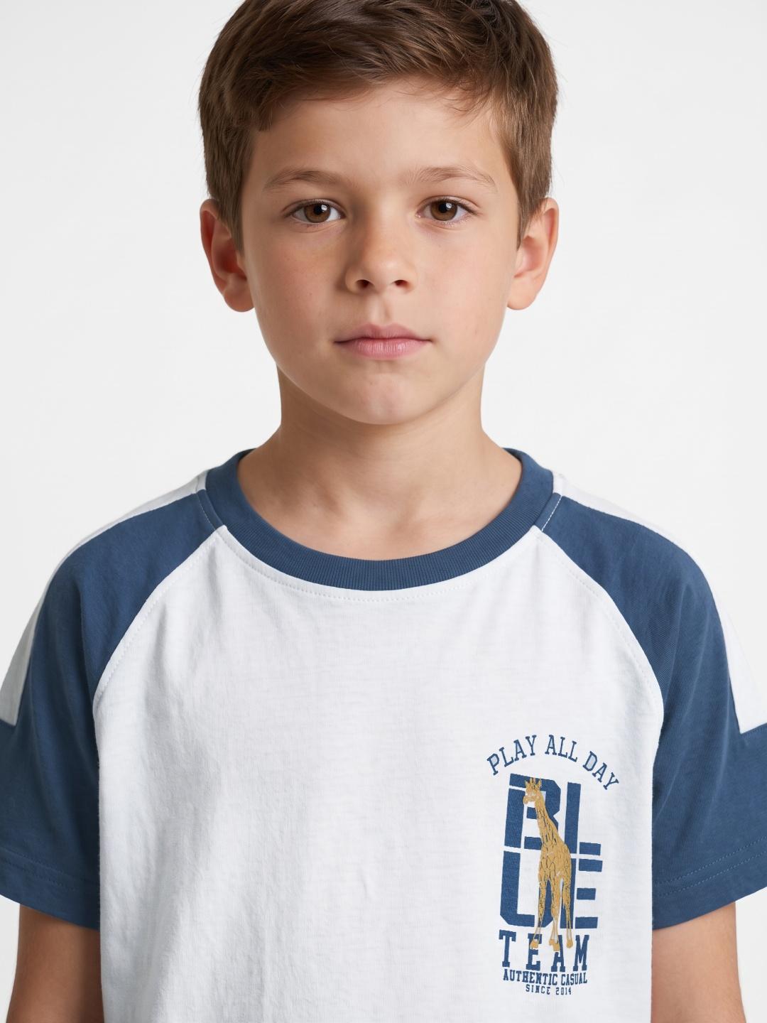 Blue Giraffe Boys White Regular Fit Graphic Cotton T-Shirt