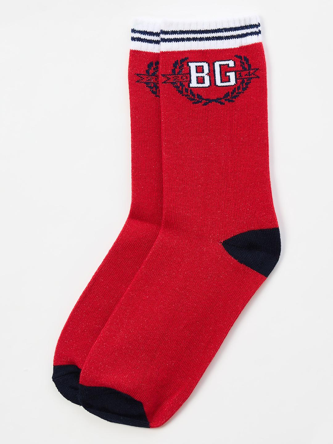 Blue Giraffe Boys Red Solid Socks