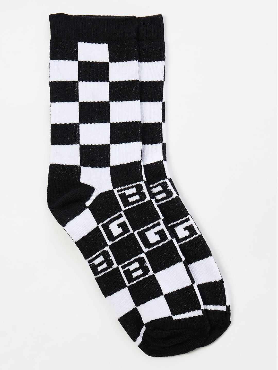 Blue Giraffe Boys Black Checked Socks
