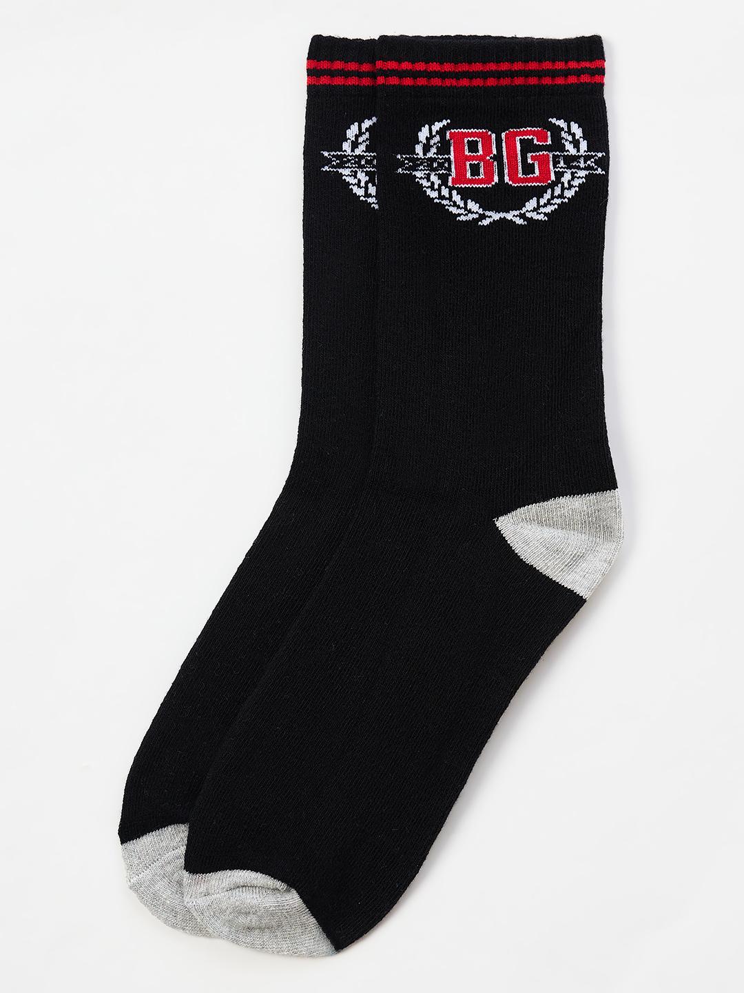 Blue Giraffe Boys Black Solid Socks