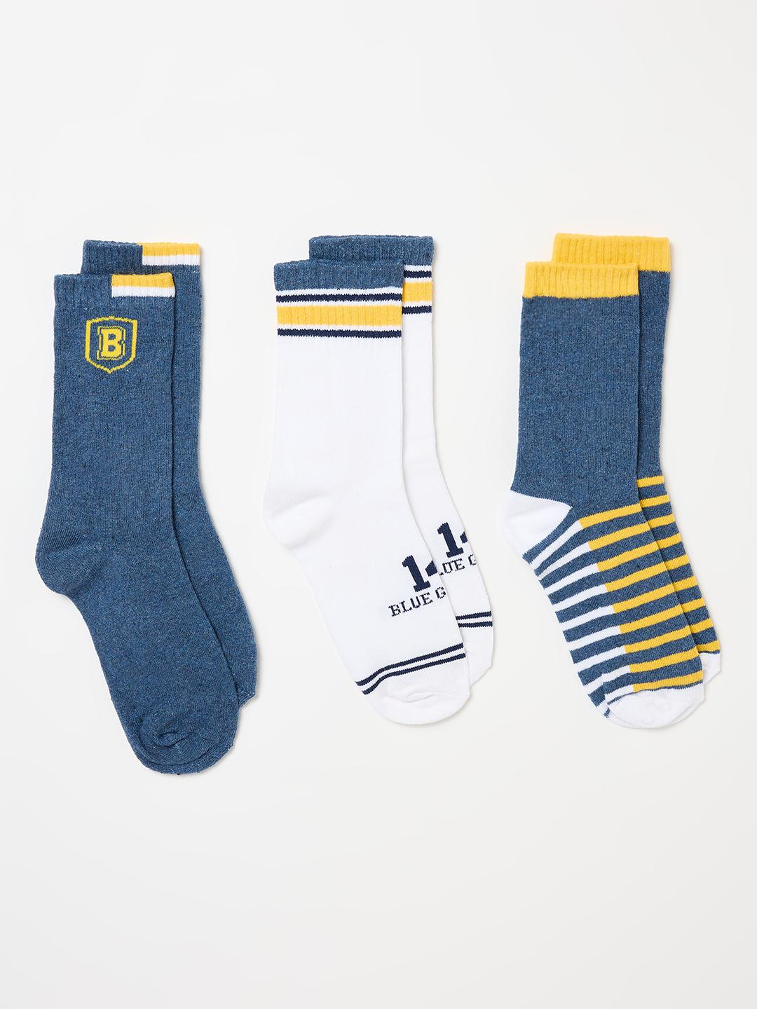 Blue Giraffe Boys Multicolour Striped Socks - Pack of 3