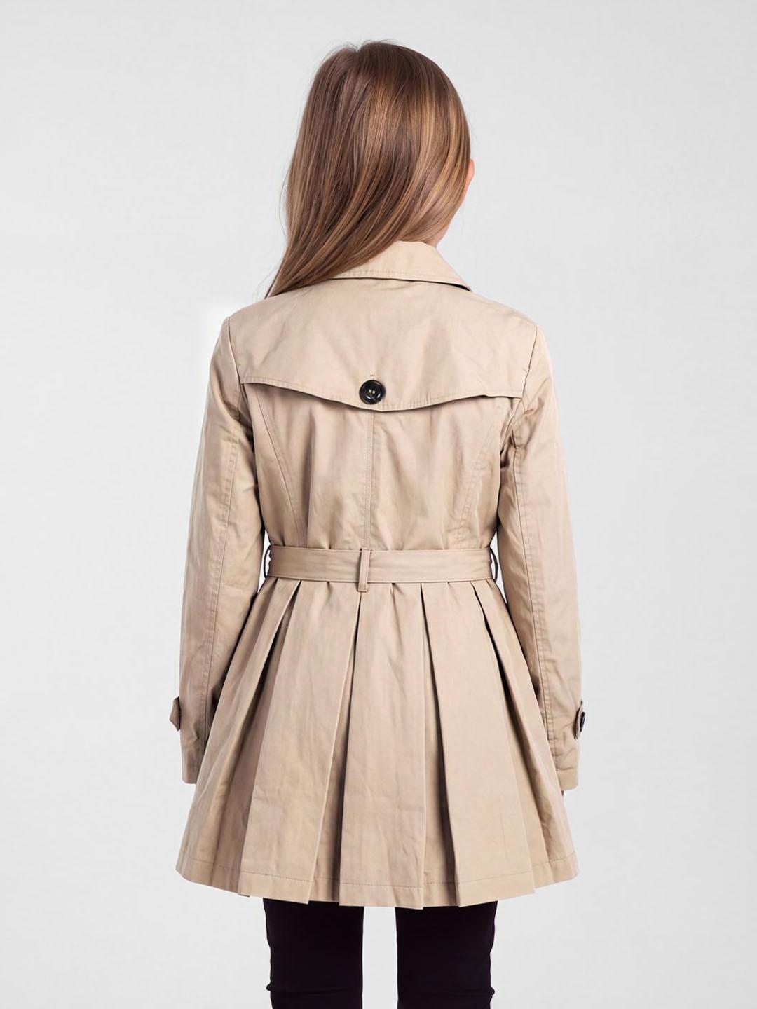 Blue Giraffe Girls Beige Solid Flared Fit Overcoat