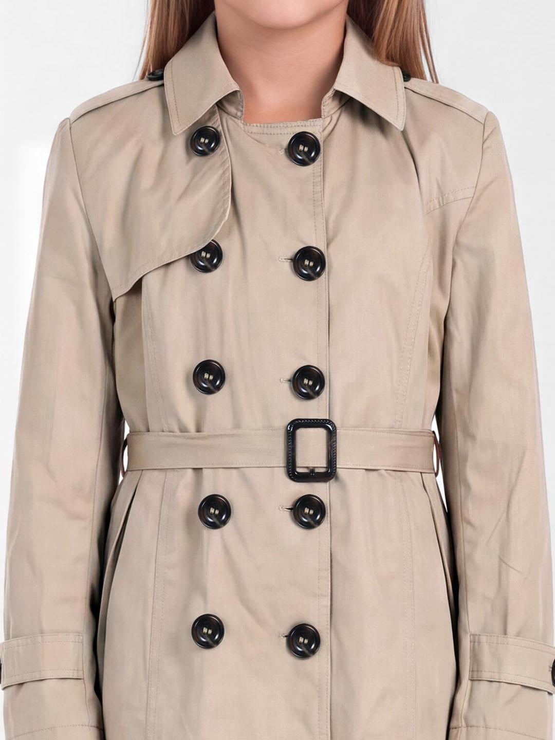 Blue Giraffe Girls Beige Solid Flared Fit Overcoat