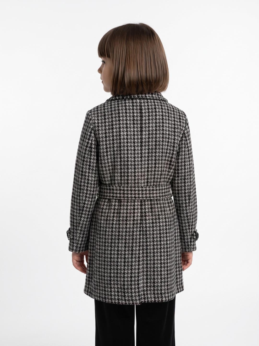 Blue Giraffe Girls Multi Regular Fit Houndstooth Overcoat With Belt