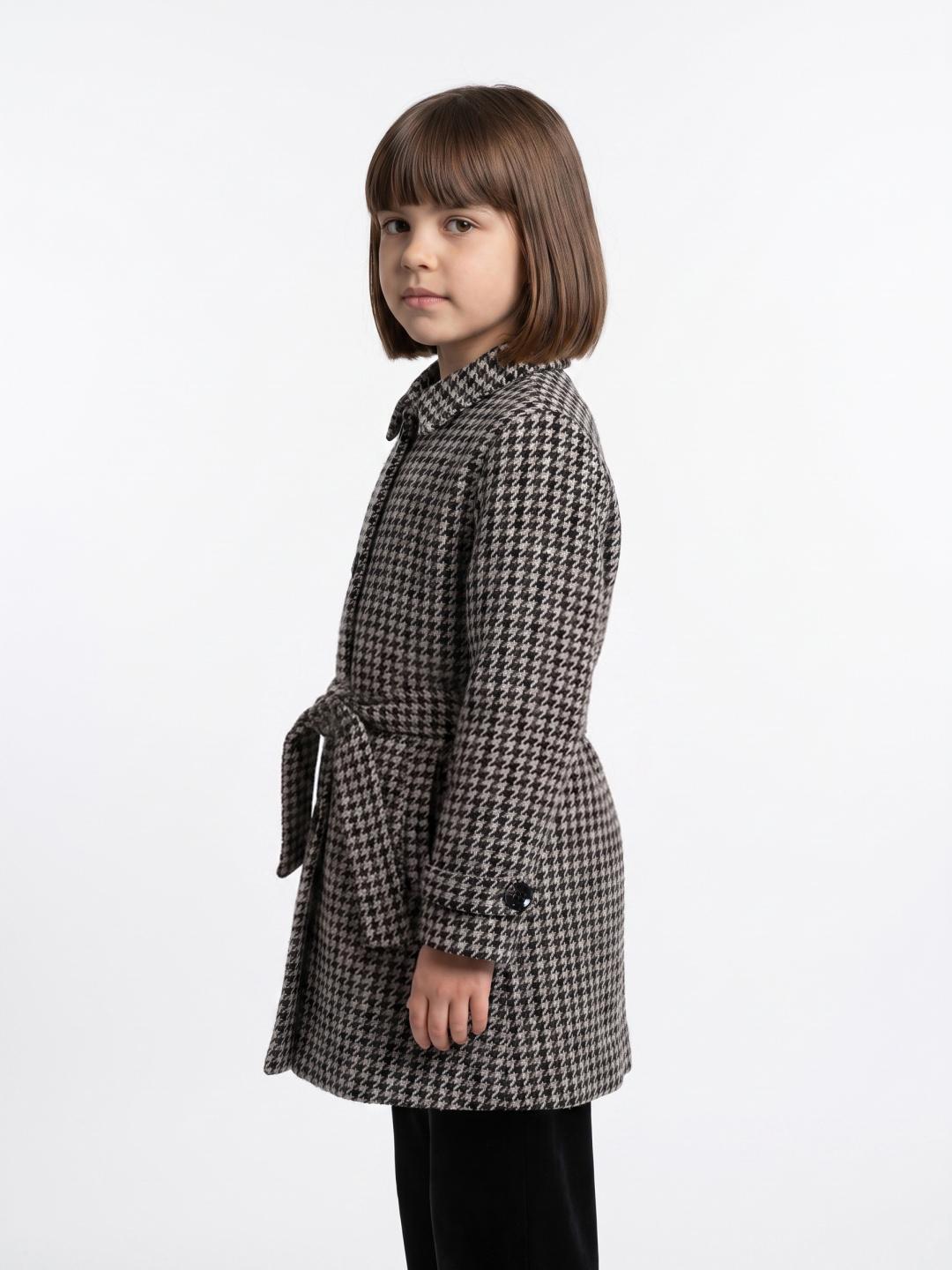 Blue Giraffe Girls Multi Regular Fit Houndstooth Overcoat With Belt