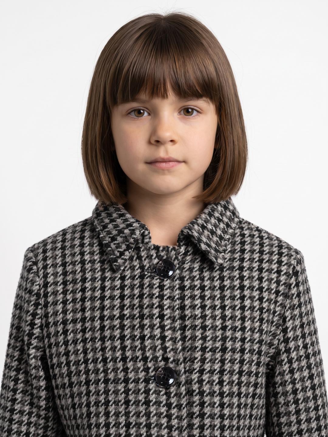 Blue Giraffe Girls Multi Regular Fit Houndstooth Overcoat With Belt