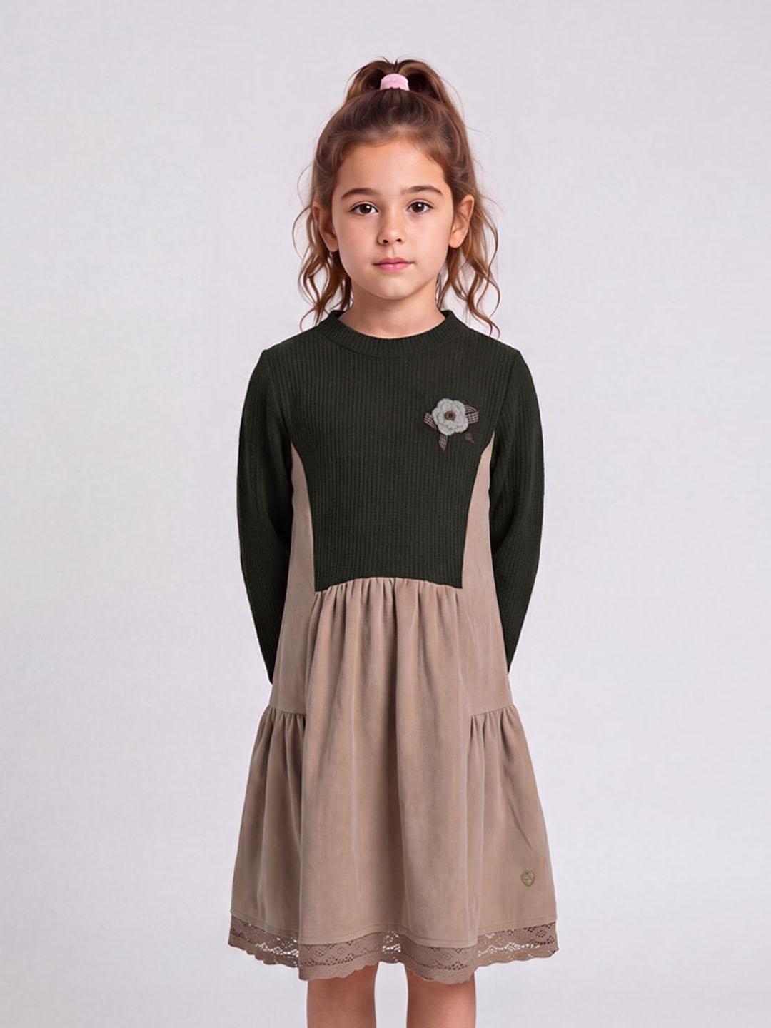 Blue Giraffe Girls Brown Solid Flared Fit Dress