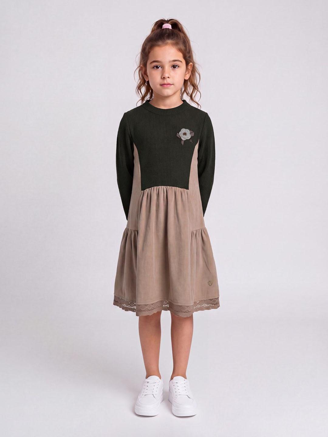 Blue Giraffe Girls Brown Solid Flared Fit Dress