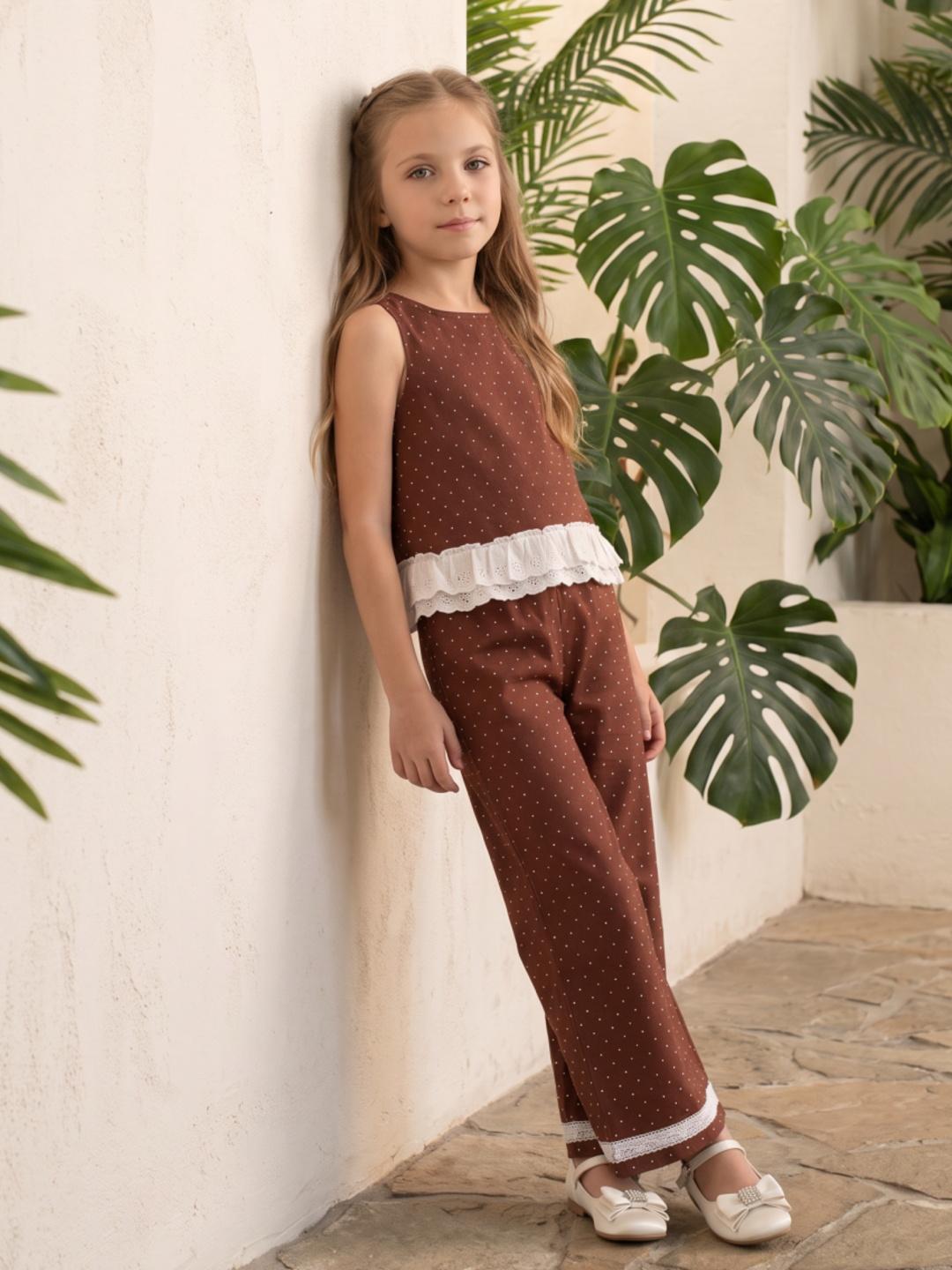 Blue Giraffe Girls Brown Regular Fit Printed Trouser