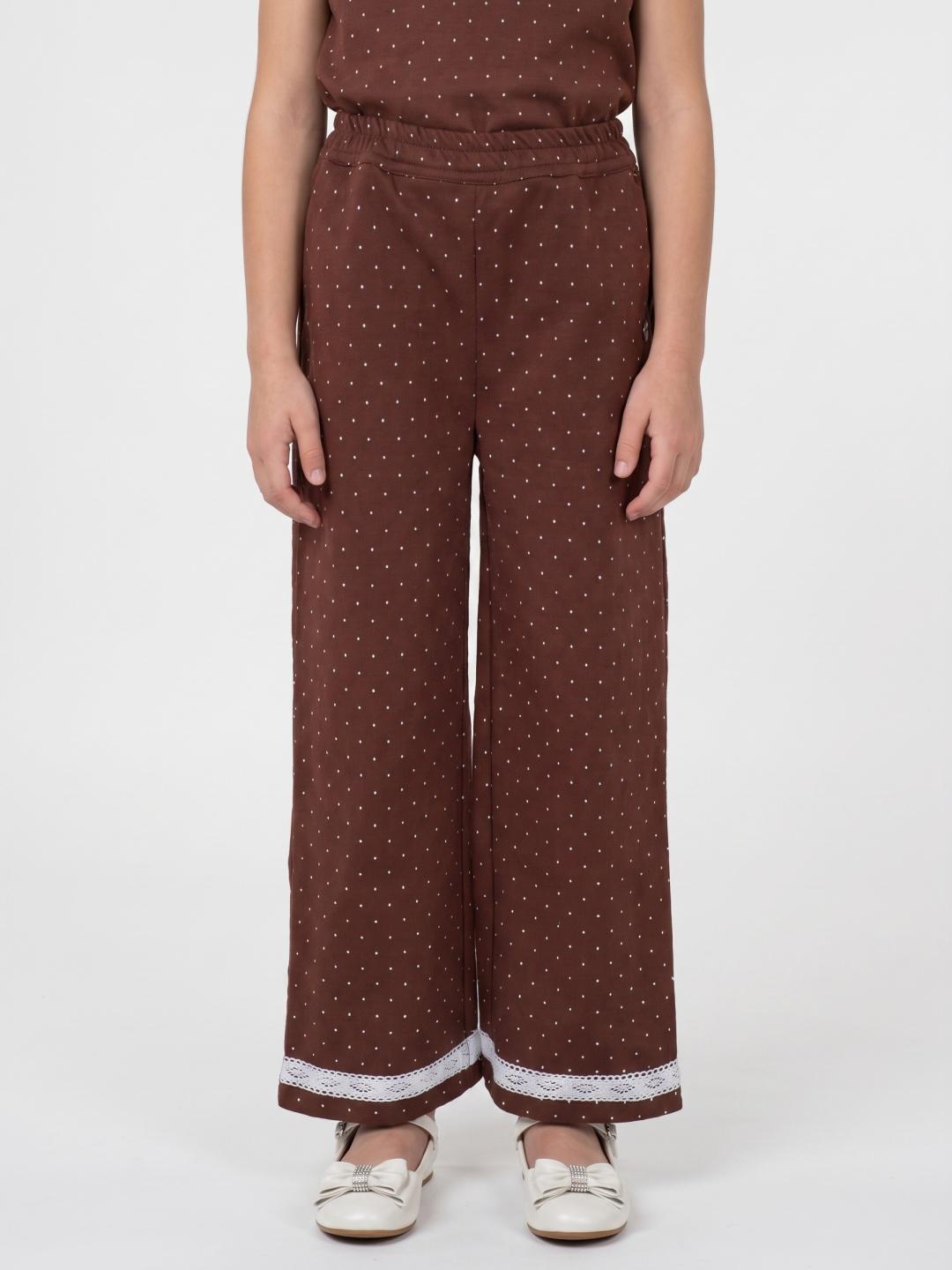 Blue Giraffe Girls Brown Regular Fit Printed Trouser