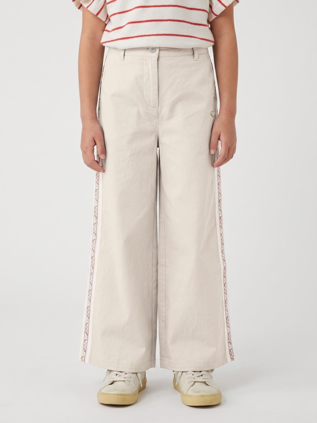 Blue Giraffe Girls Beige Solid Regular Fit Pant