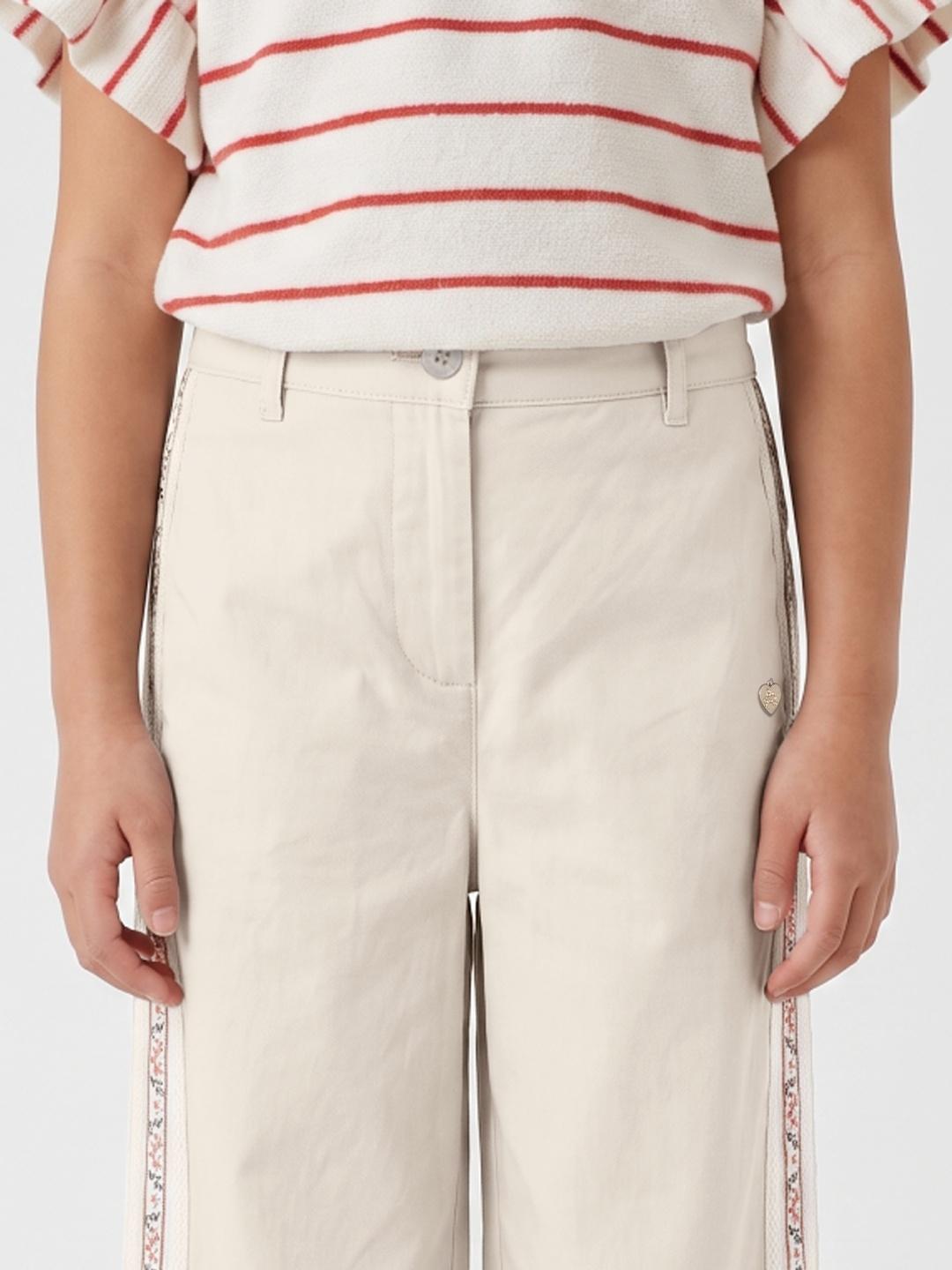 Blue Giraffe Girls Beige Solid Regular Fit Pant