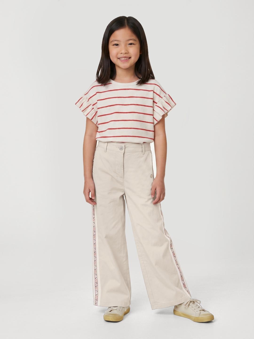 Blue Giraffe Girls Beige Solid Regular Fit Pant