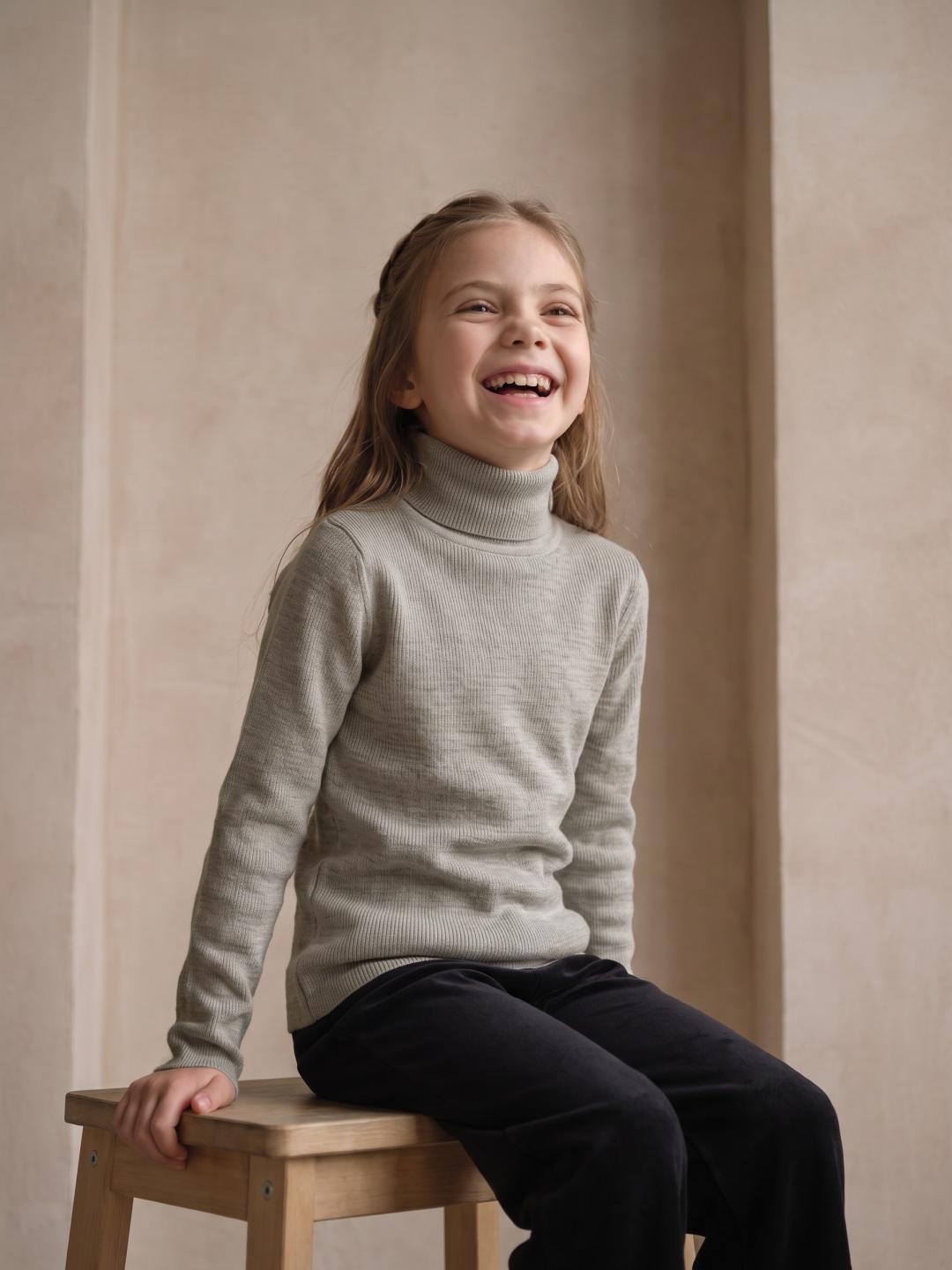 Blue Giraffe Girls Beige Solid Regular Fit Sweater