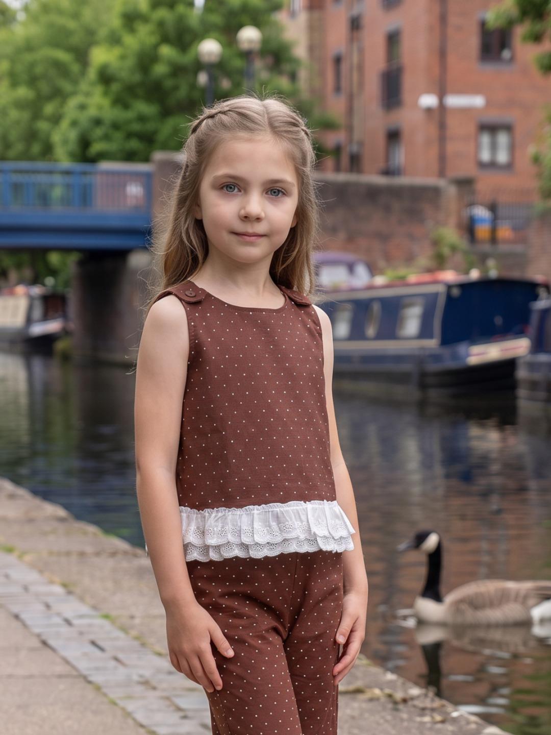Blue Giraffe Girls Brown Regular Fit Printed Top