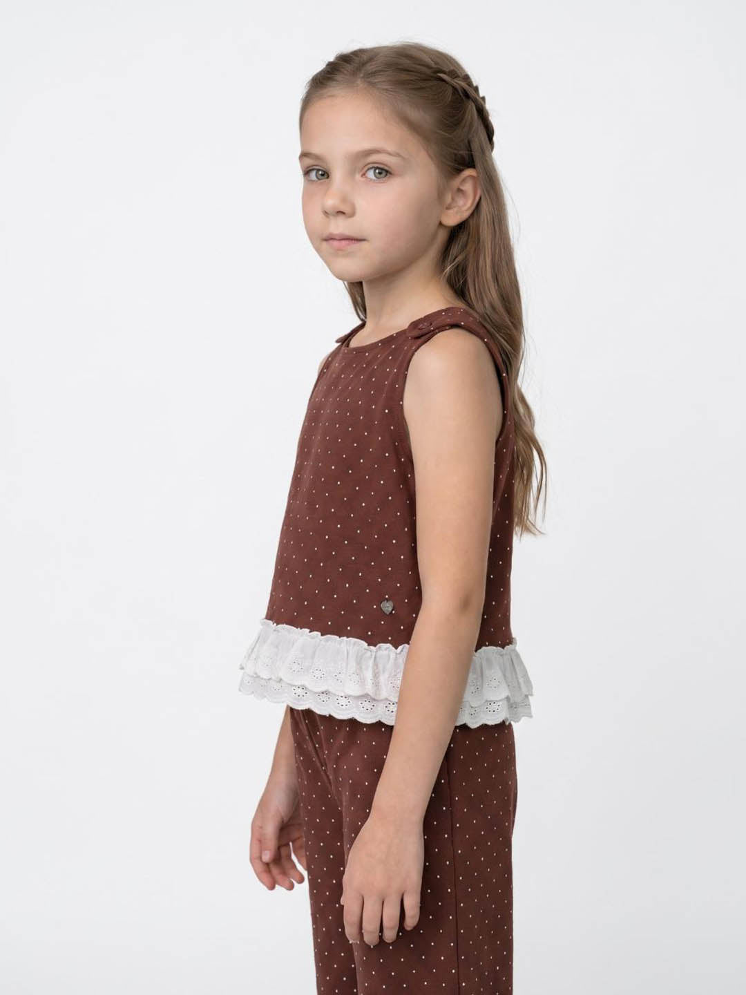 Blue Giraffe Girls Brown Regular Fit Printed Top