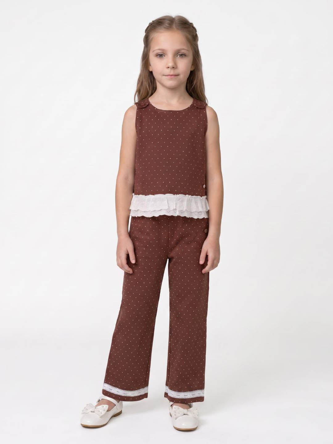 Blue Giraffe Girls Brown Regular Fit Printed Top