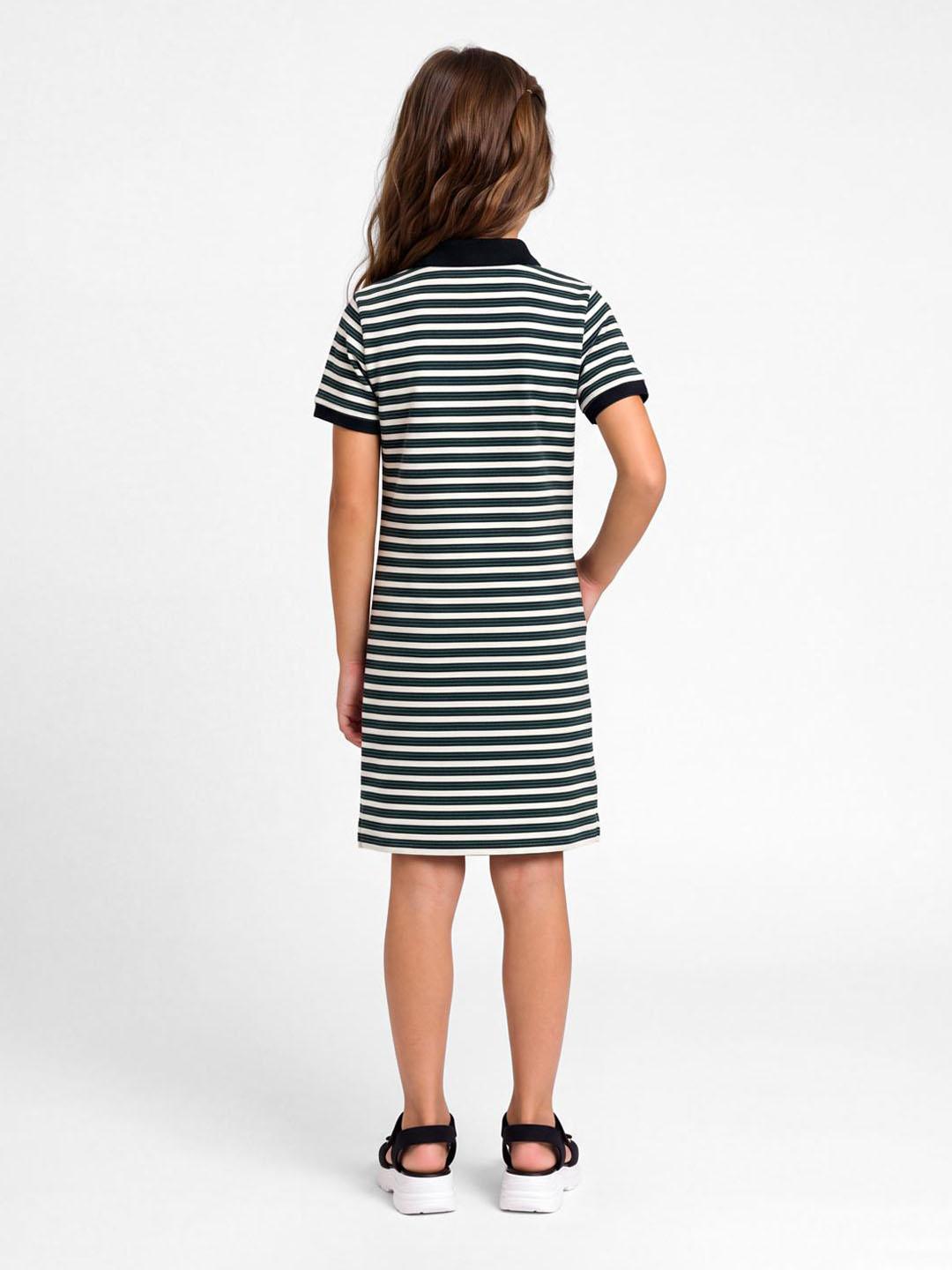 Blue Giraffe Girls Green Striped Straight Fit Stretchable Dress